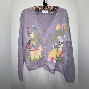 Alexandra Bartlett Purple Ramie Easter Cardigan Sweater Size L Vintage 90’s Rare